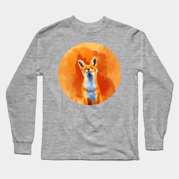 Happy Fox - Orange Illustration Long Sleeve T-Shirt by Flo Art Studio